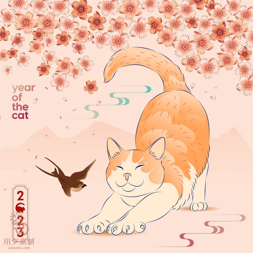 卡通创意趣味日中国风招财猫猫咪元宝新年插画海报AI矢量设计素材【004】